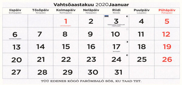 Telli saa tulõva aasta sainakallendrit